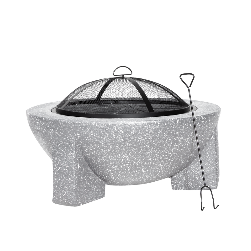 Dellonda DG190 Round MgO Fire Pit with BBQ Grill & Safety Mesh Screen 75cm - Light Grey