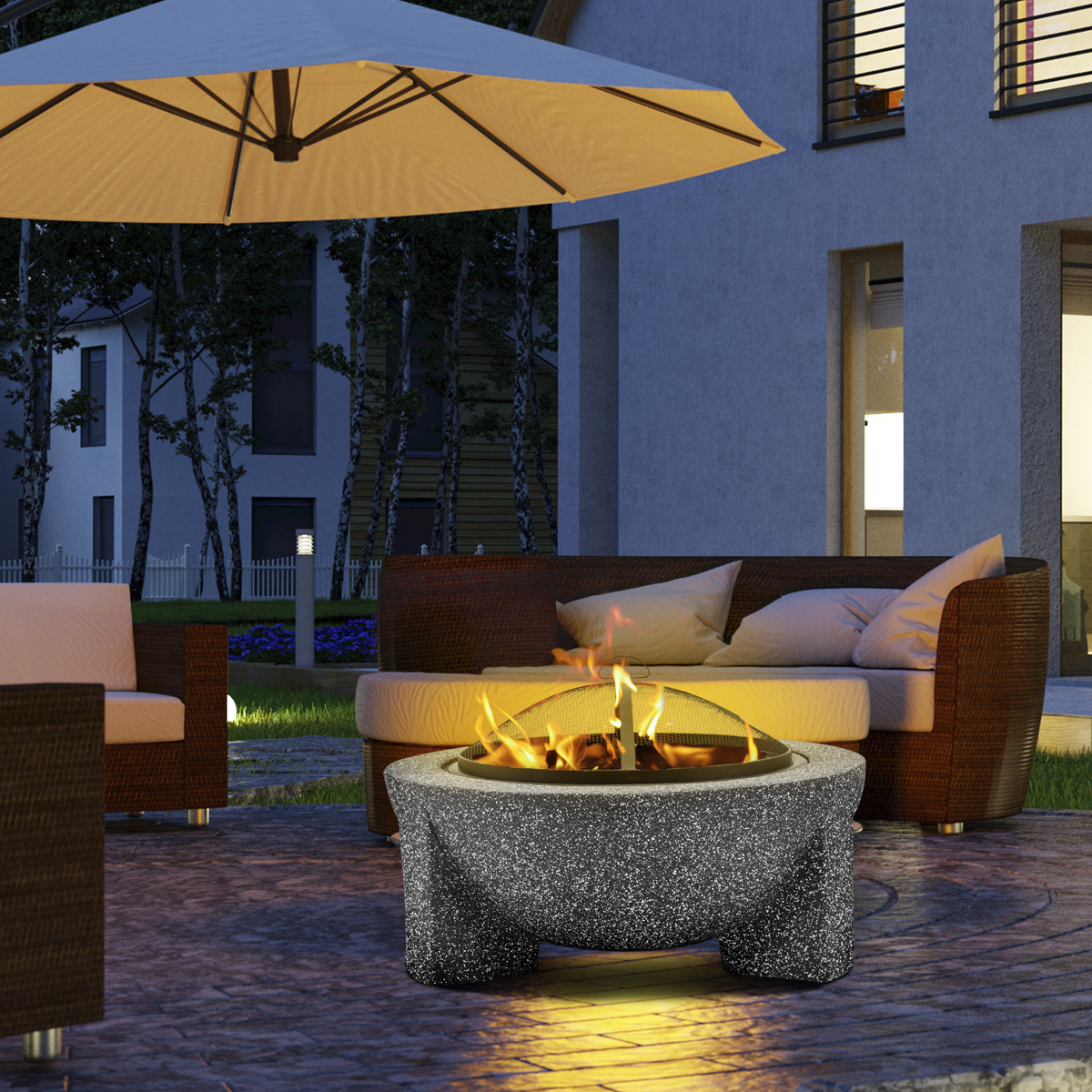 Dellonda DG191 Round MgO Fire Pit with BBQ Grill & Safety Mesh Screen 75cm - Dark Grey - additional view 9