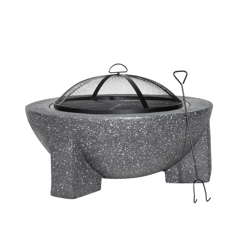 Dellonda DG191 Round MgO Fire Pit with BBQ Grill & Safety Mesh Screen 75cm - Dark Grey