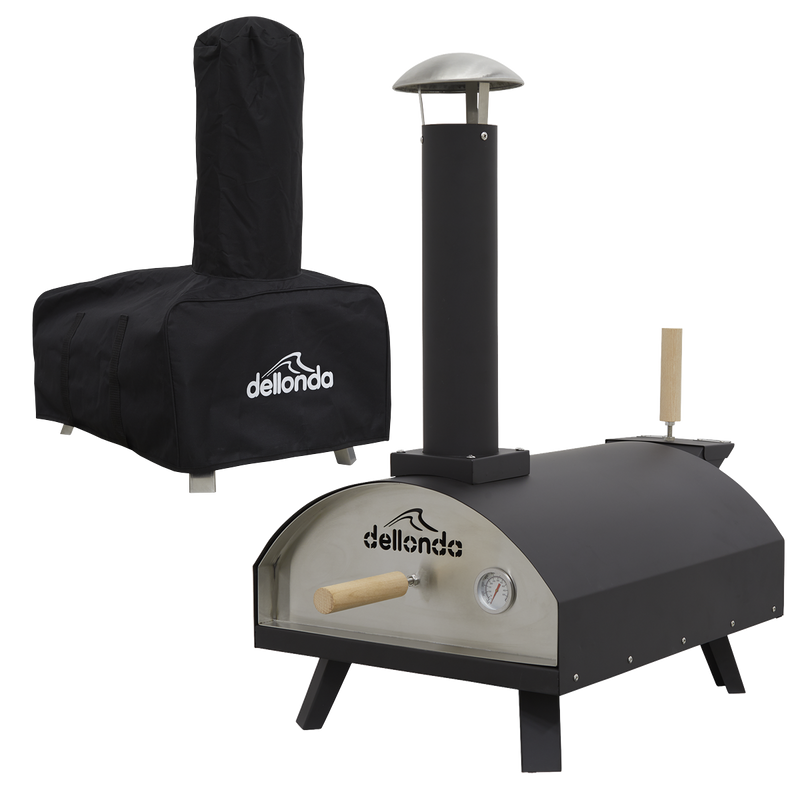 Dellonda DG218 Wood-Fired Pizza Oven, Pizza Peel & Cover 14" - Black