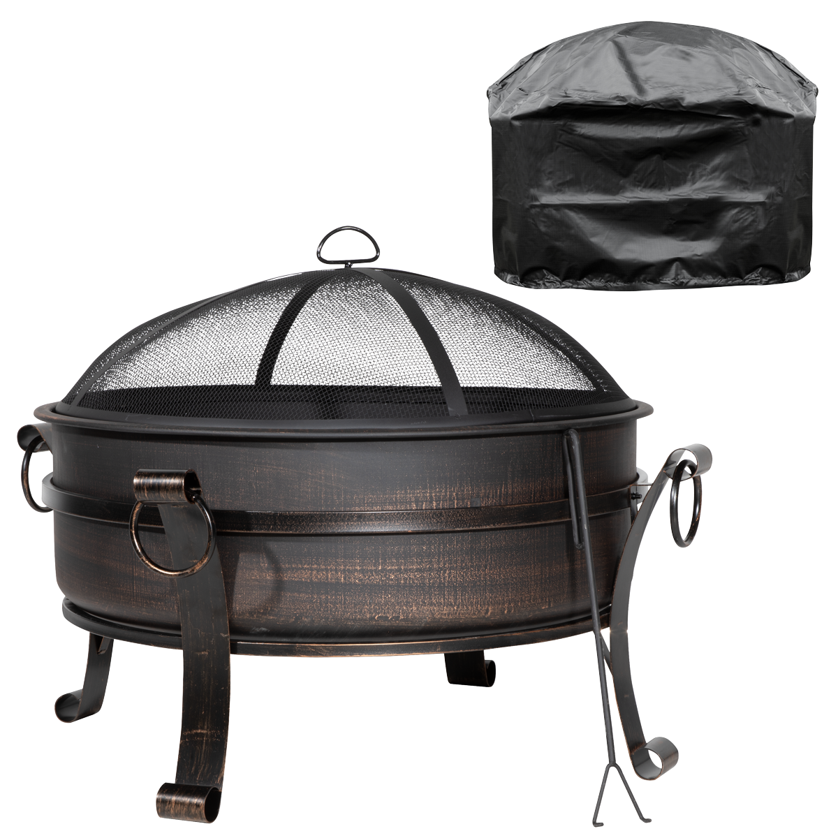 Dellonda DG237 Deluxe 2-in-1 Outdoor Fire Pit/Coffee Table with Drawstring Cover 93cm Antique Bronze Effect