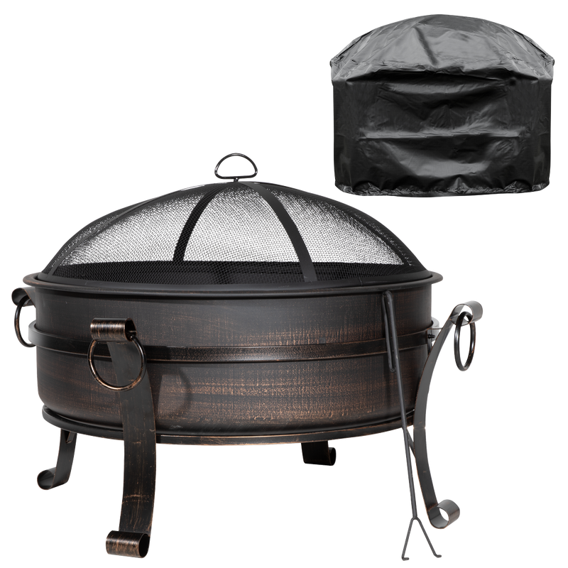 Dellonda DG237 Deluxe 2-in-1 Outdoor Fire Pit/Coffee Table with Drawstring Cover 93cm Antique Bronze Effect