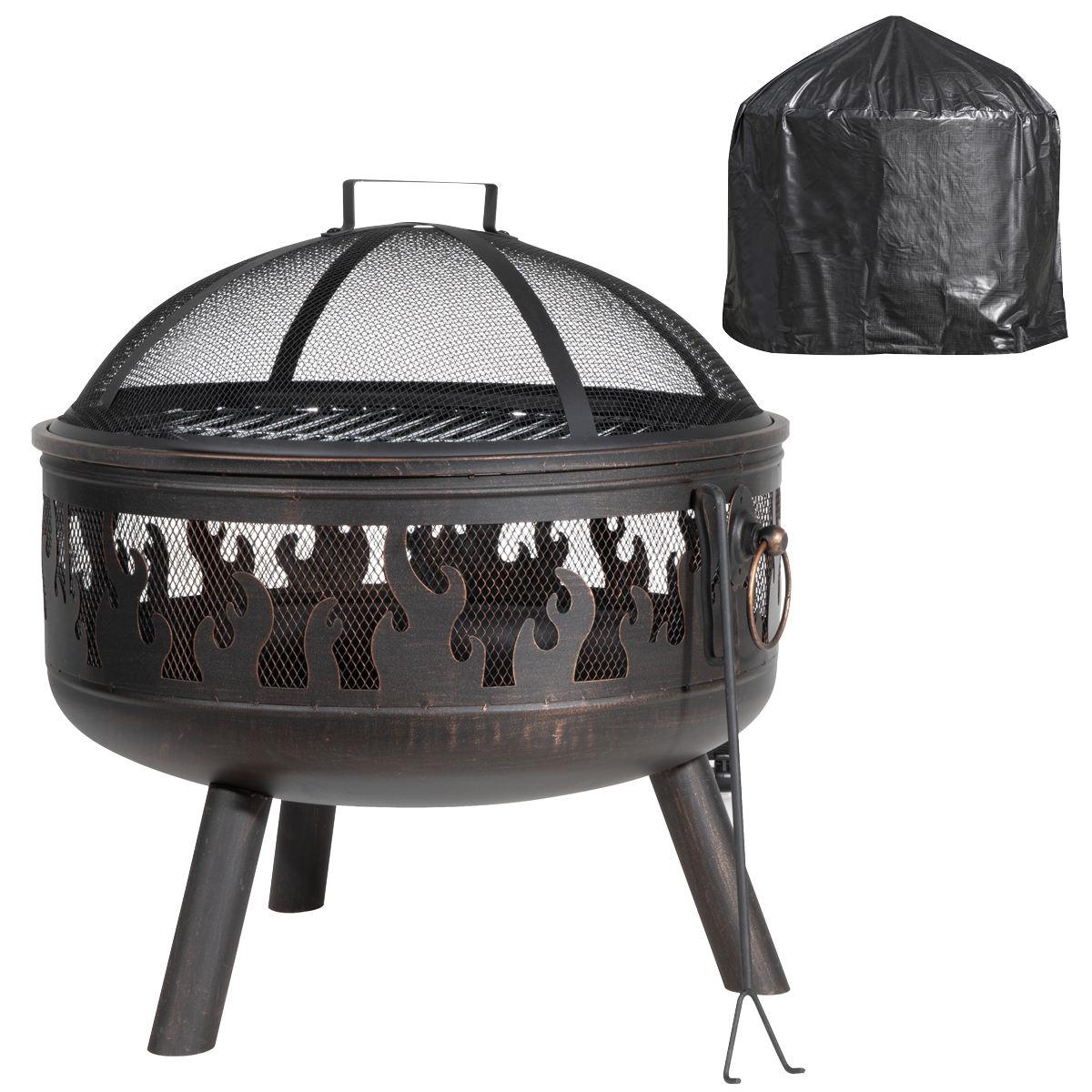 Dellonda DG242 Deluxe 24" Fire Pit, Fireplace, Outdoor Patio Heater, Decoration Rings, Supplied with Cooking Grill, Safety