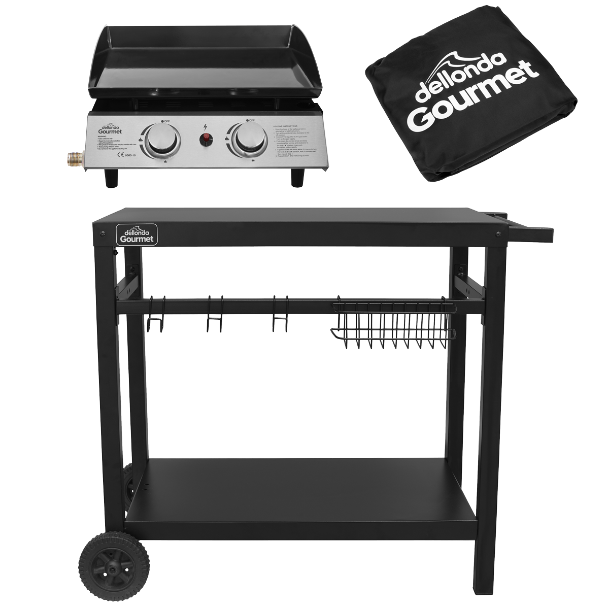 Dellonda DG249 2 Burner Portable Gas Plancha, Cover & Trolley