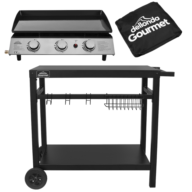 Dellonda DG250 3 Burner Portable Gas Plancha, Cover & Trolley