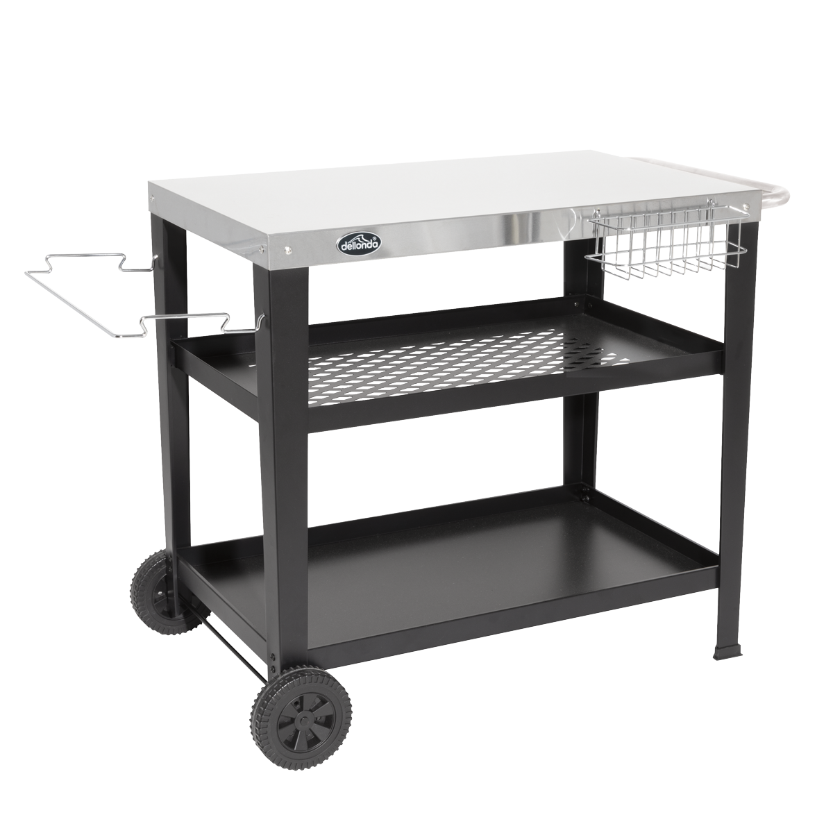 Dellonda DG263 Plancha Trolley with Utensil Holder - Stainless Steel Top