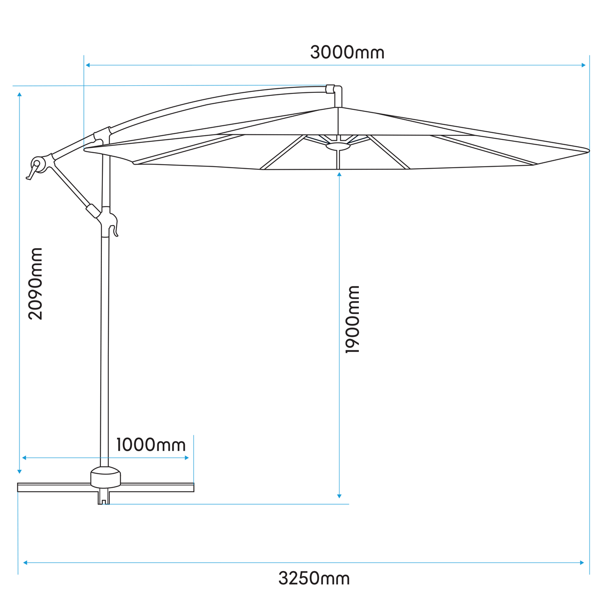 Dellonda DG264 Banana Parasol with Cover 3m - Grey - additional view 16