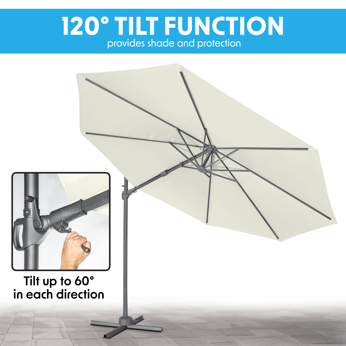 Dellonda DG268 Cantilever Parasol with 360° Rotation, Tilt & Cover 3m - Cream - additional view 15