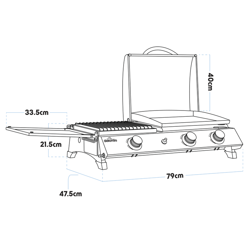 Dellonda DG276 3 Burner Stainless Steel Portable Gas Plancha/Grill 8.5kW - additional view 12