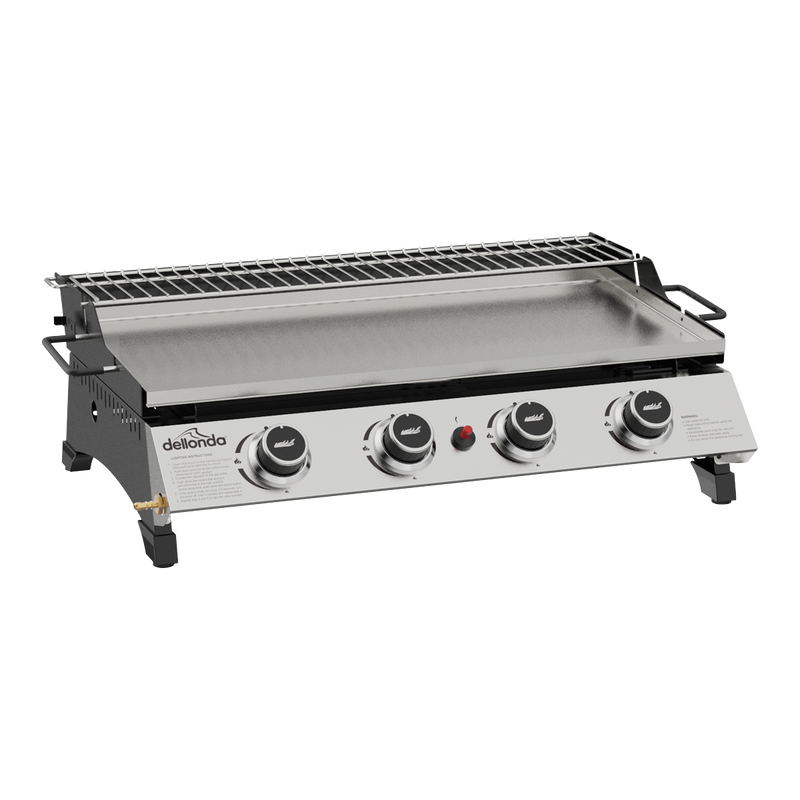 Dellonda DG277 4 Burner Stainless Steel Portable Gas Plancha with Warming Rack 10kW