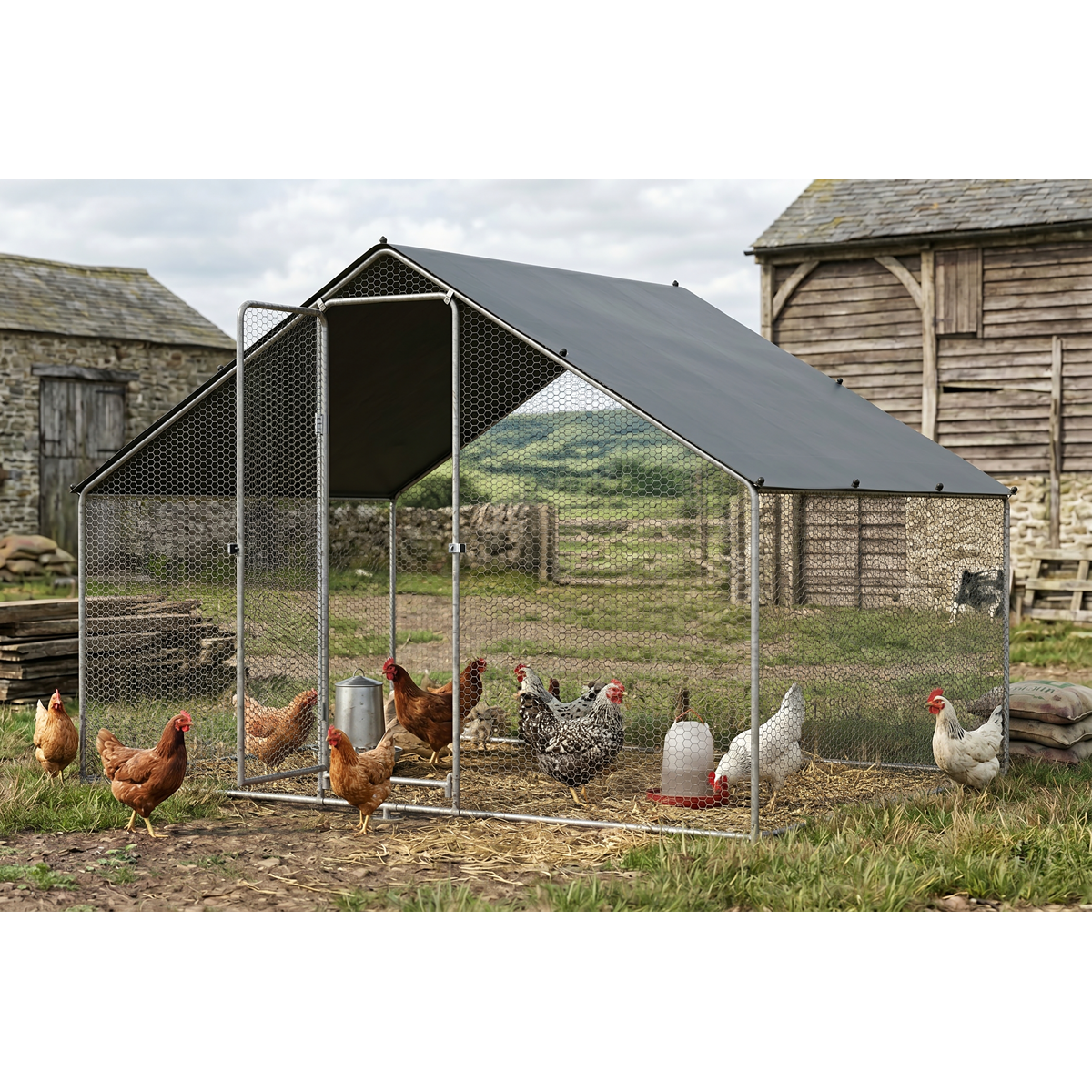 Dellonda DG278 Walk-In Galvanized Steel Chicken Run with Roof Cover & PVC Coated Chicken Wire - additional view 11