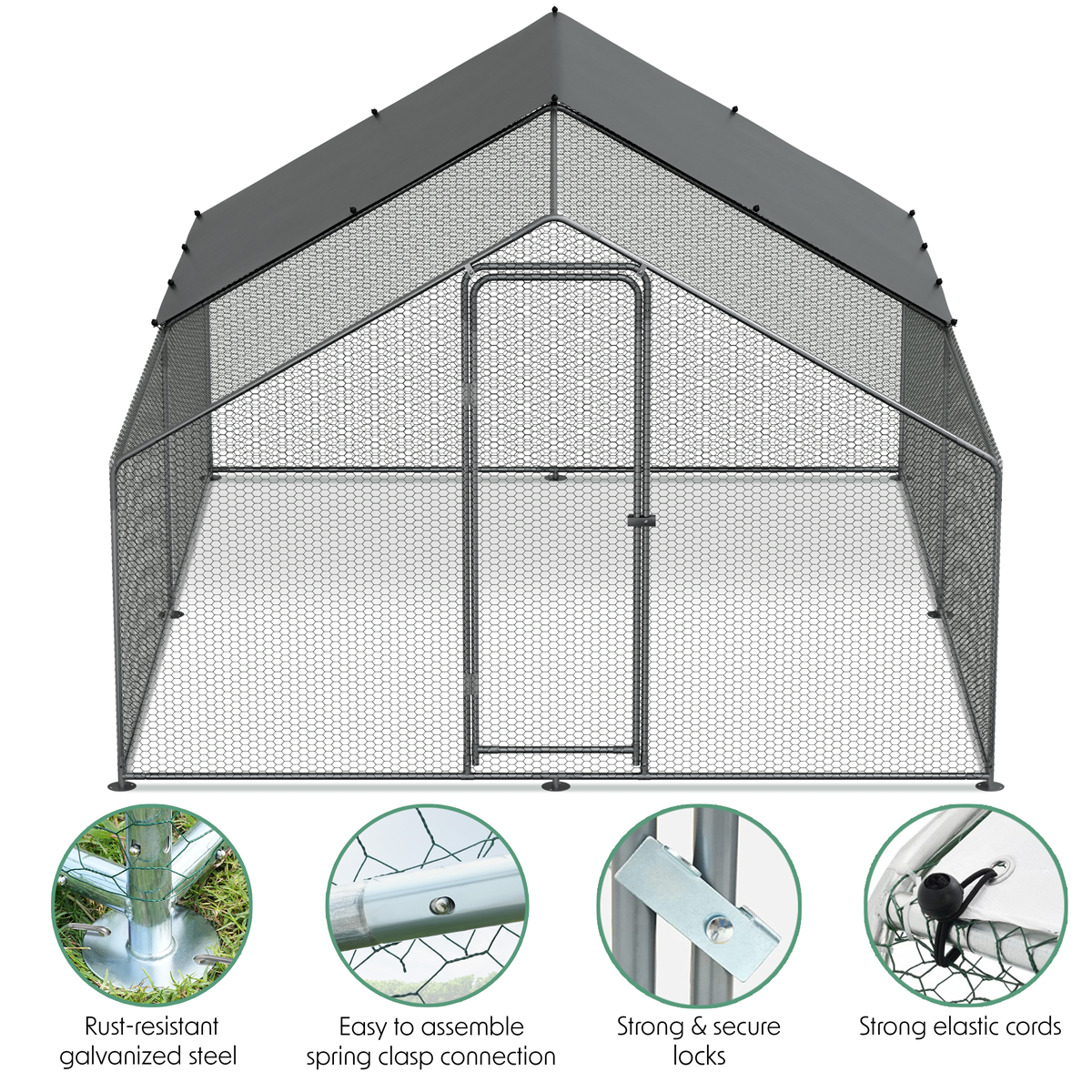 Dellonda DG279 Walk-In Galvanized Steel Chicken Run with Roof Cover & PVC Coated Chicken Wire - additional view 3