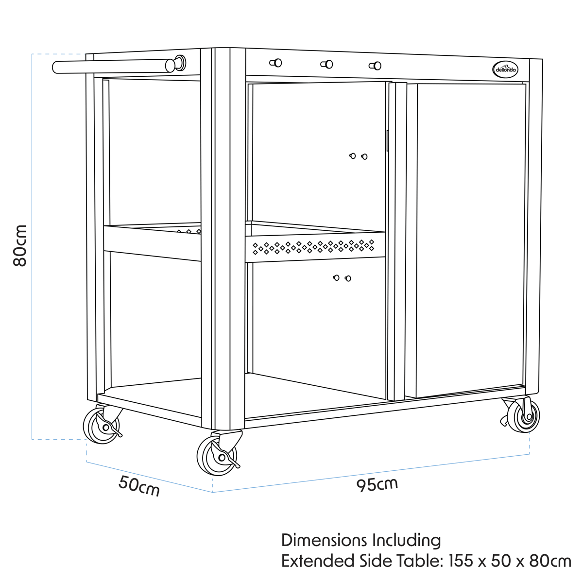 Dellonda DG282 BBQ/Plancha Workstation Trolley with Cupboard, Extension Table & Utensil Hooks, Black - additional view 17