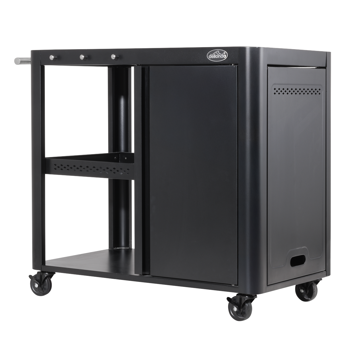 Dellonda DG282 BBQ/Plancha Workstation Trolley with Cupboard, Extension Table & Utensil Hooks, Black - additional view 2