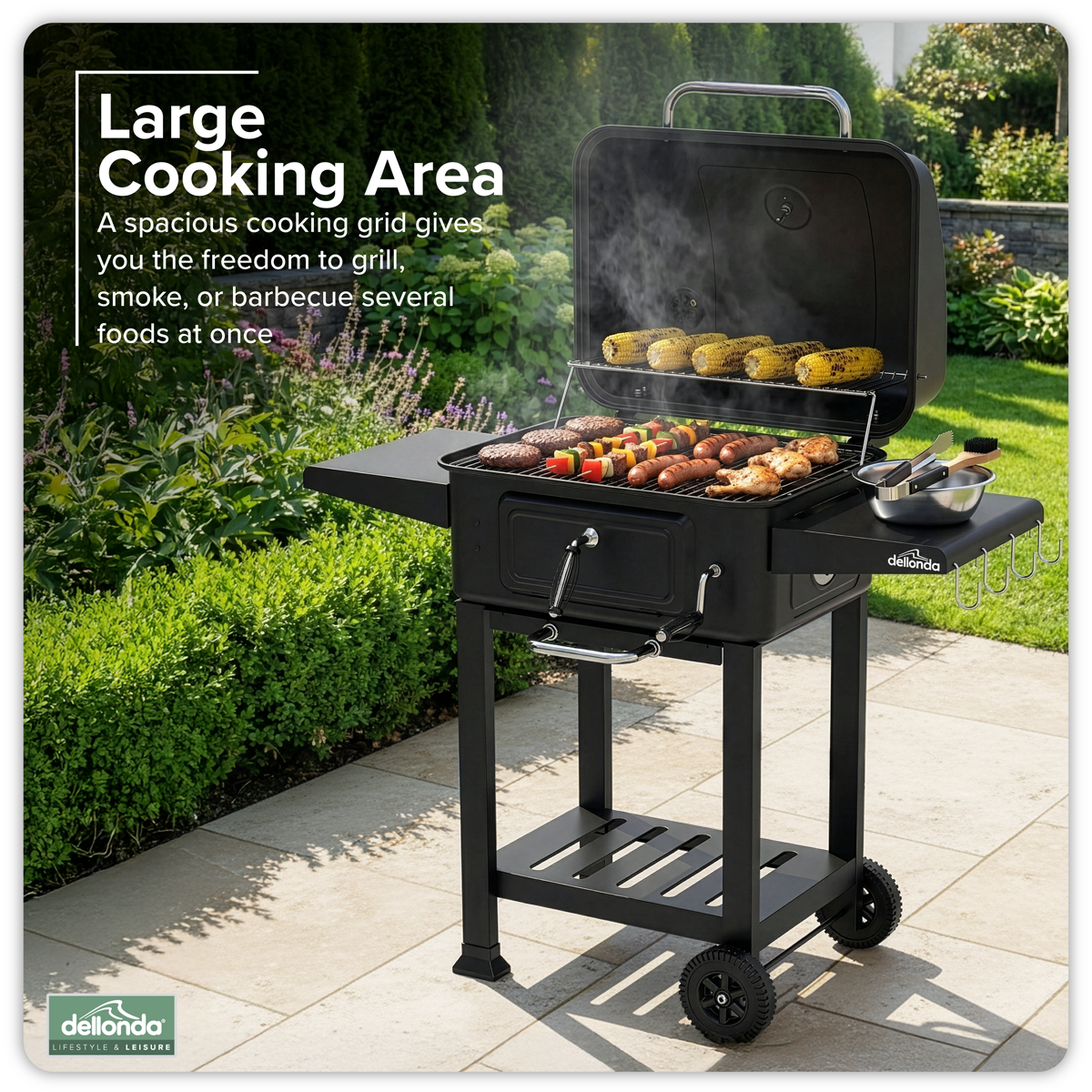 Dellonda DG283 Charcoal Grill BBQ Smoker & Trolley with 2 Side Shelves - Black - additional view 20