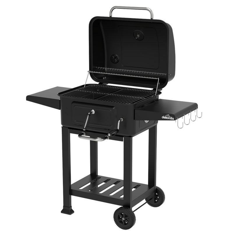 Dellonda DG283 Charcoal Grill BBQ Smoker & Trolley with 2 Side Shelves - Black - additional view 4