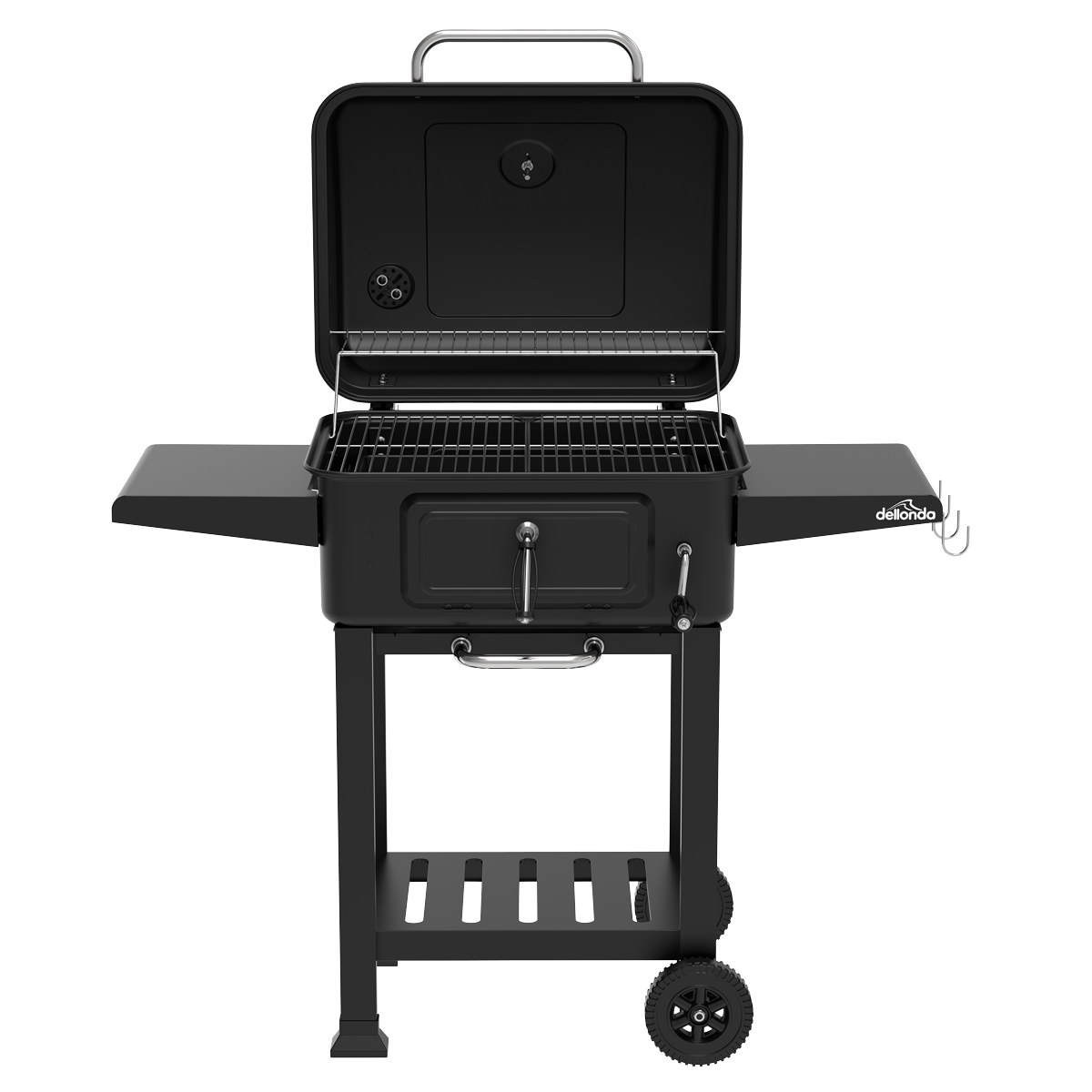 Dellonda DG283 Charcoal Grill BBQ Smoker & Trolley with 2 Side Shelves - Black - additional view 6