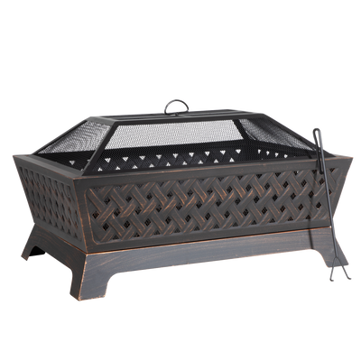 Dellonda DG44 89cm Rectangular Outdoor Fire Pit, Antique Bronze Effect