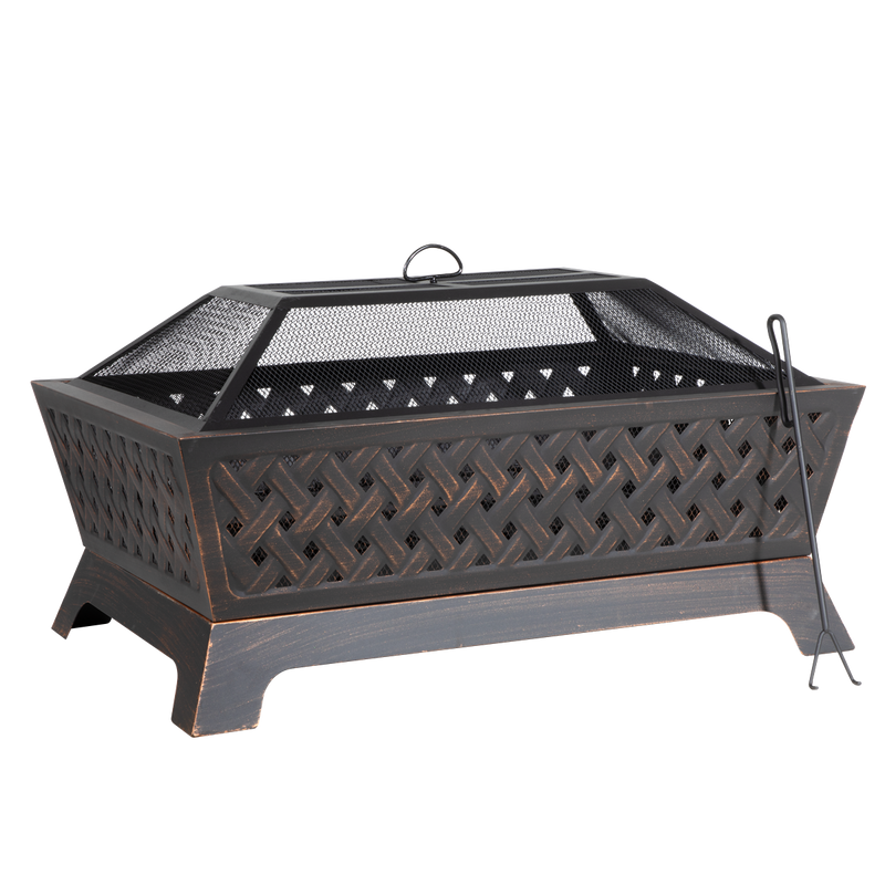Dellonda DG44 89cm Rectangular Outdoor Fire Pit, Antique Bronze Effect