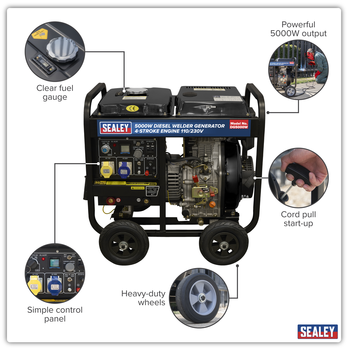 Sealey DG5000W 5000W Diesel Welder Generator 4-Stroke Engine 110/230V - additional view 13