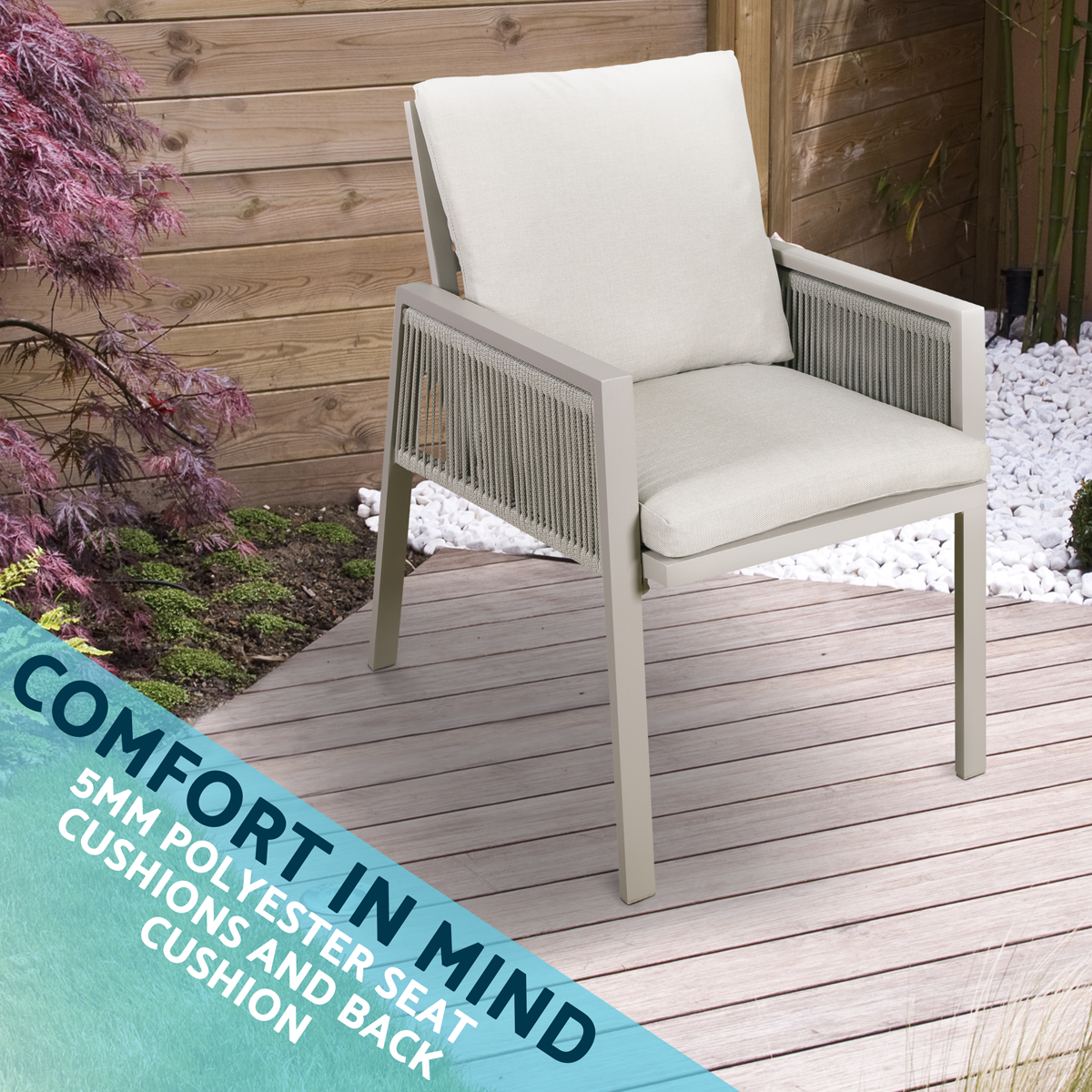 Dellonda DG50 Fusion Garden/Patio Dining Chairs with Armrests 4pc - Light Grey - additional view 11