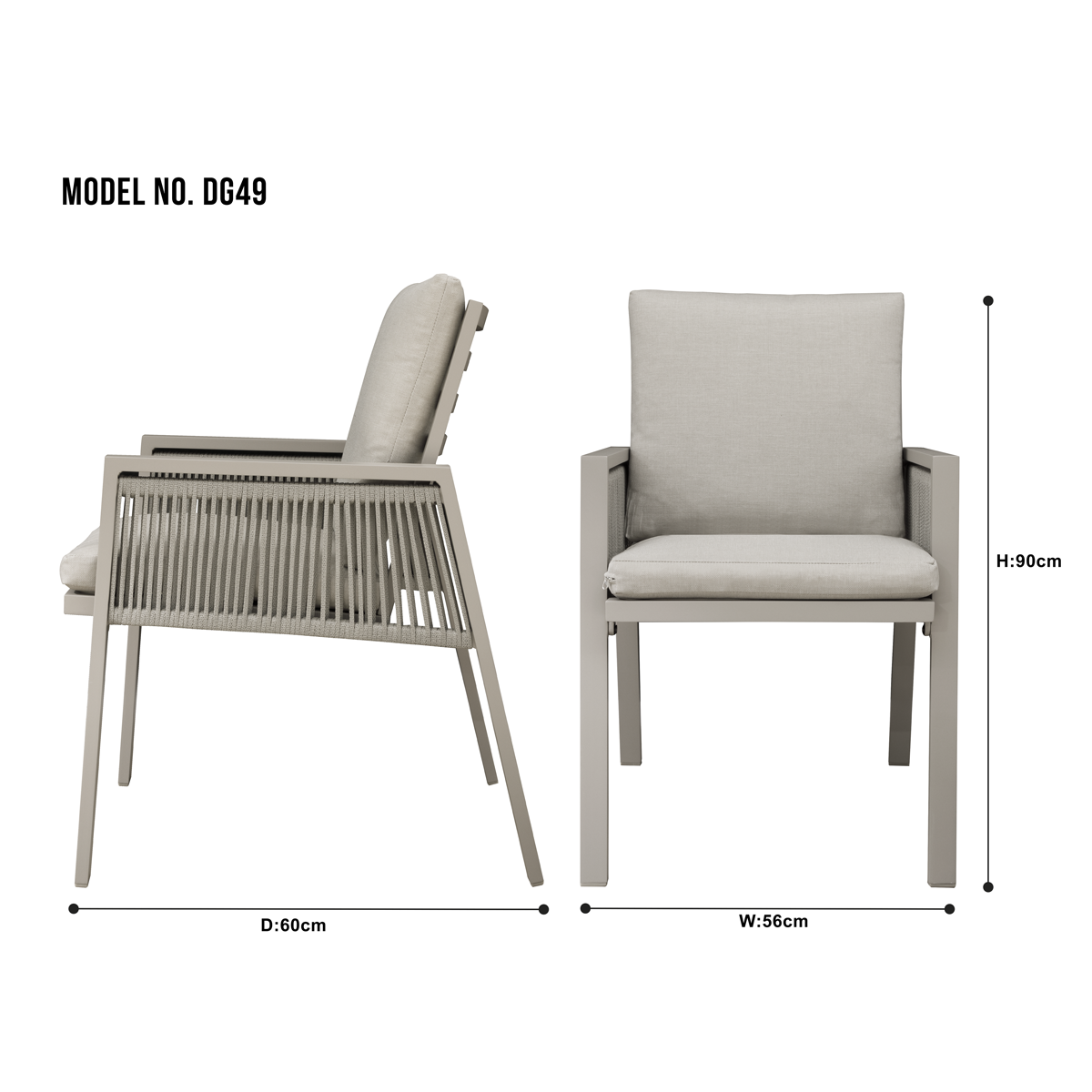 Dellonda DG50 Fusion Garden/Patio Dining Chairs with Armrests 4pc - Light Grey - additional view 8