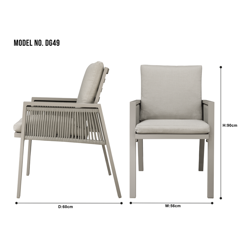 Dellonda DG50 Fusion Garden/Patio Dining Chairs with Armrests 4pc - Light Grey - additional view 8