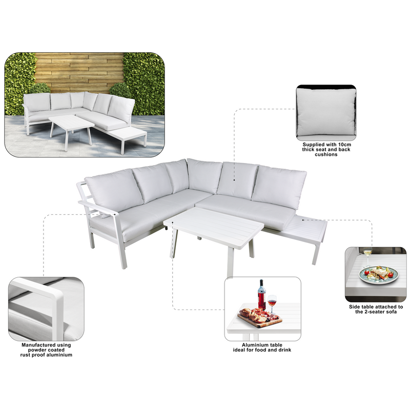 Dellonda DG53 Kyoto Aluminium Outdoor Corner Sofa & Coffee Table Set 3pc - additional view 2