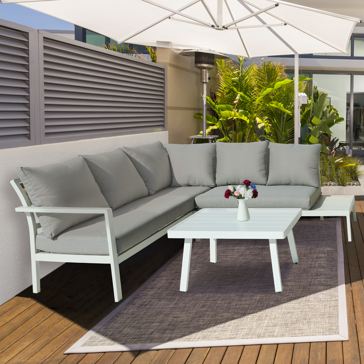Dellonda DG53 Kyoto Aluminium Outdoor Corner Sofa & Coffee Table Set 3pc - additional view 5
