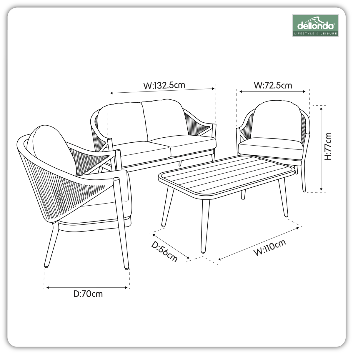 Dellonda DG59 Echo Aluminium Outdoor Sofa, Chair & Coffee Table Set 4pc - additional view 6