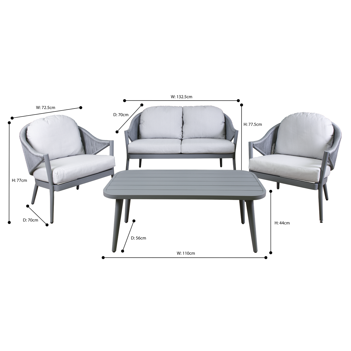 Dellonda DG59 Echo Aluminium Outdoor Sofa, Chair & Coffee Table Set 4pc - additional view 4