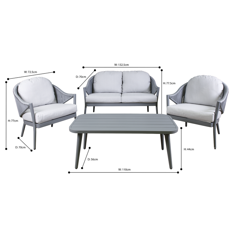 Dellonda DG59 Echo Aluminium Outdoor Sofa, Chair & Coffee Table Set 4pc - additional view 4