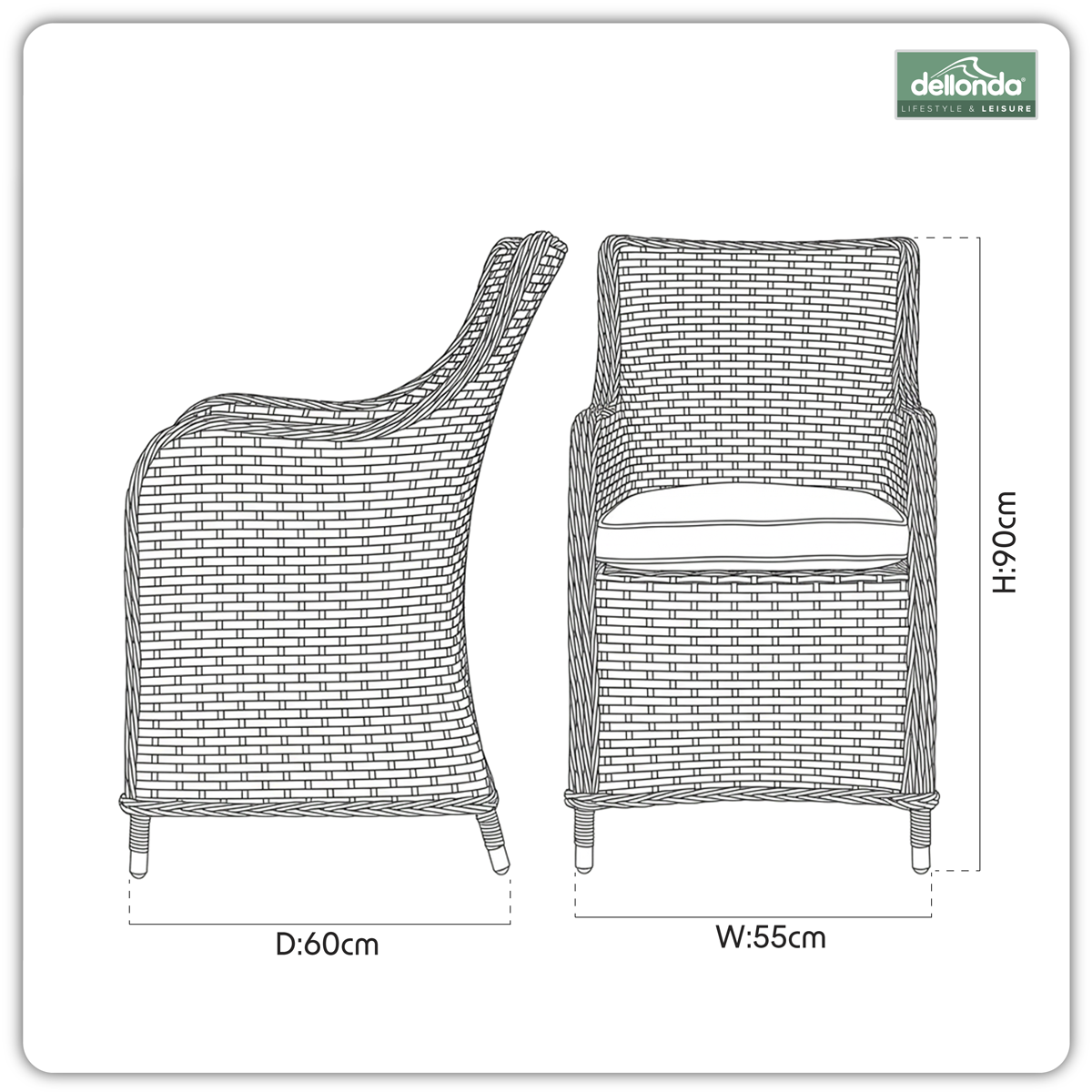 Dellonda DG64 Chester Rattan Wicker Outdoor Garden Dining Chairs 2pc - additional view 11