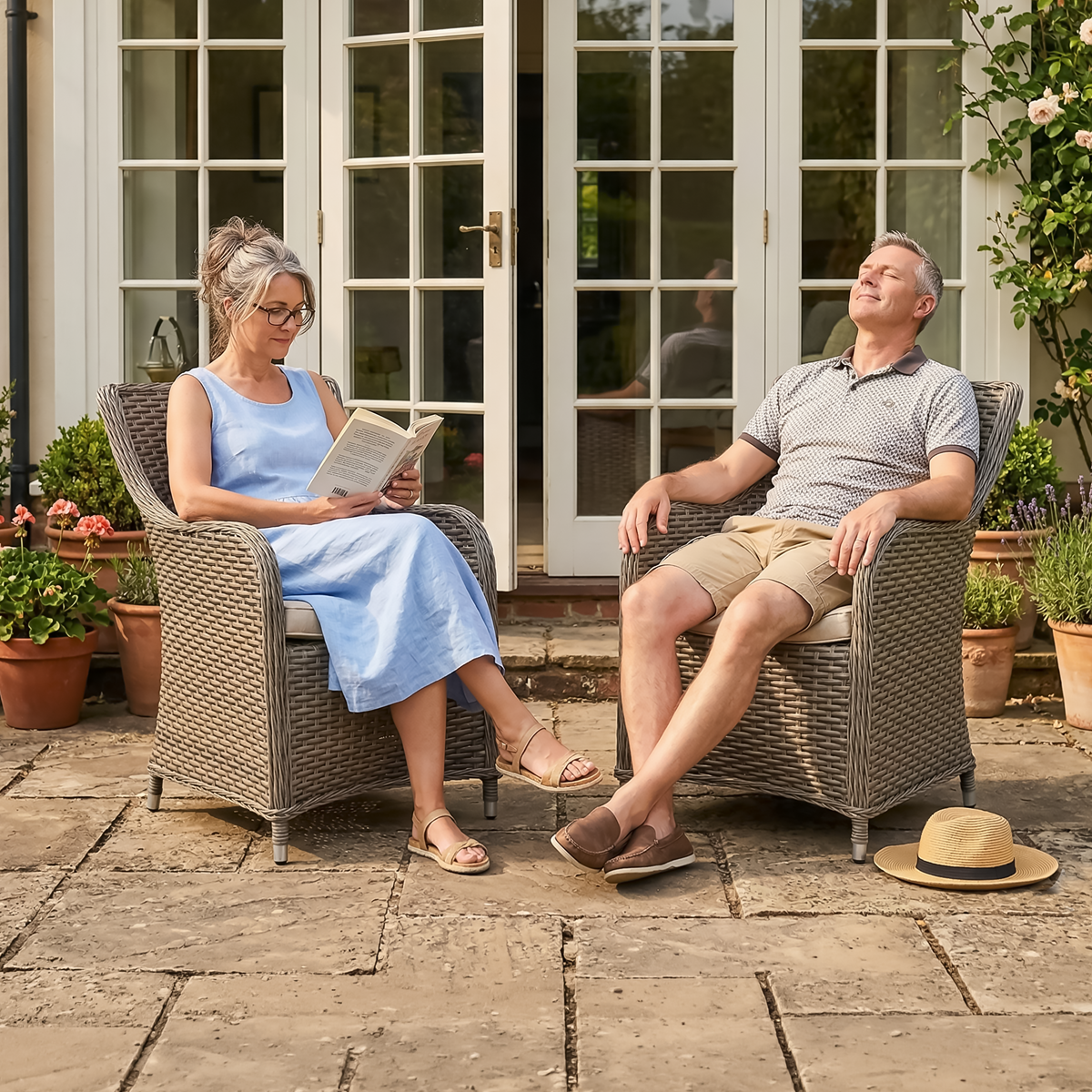 Dellonda DG64 Chester Rattan Wicker Outdoor Garden Dining Chairs 2pc - additional view 13