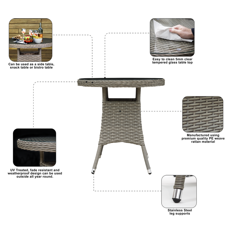 Dellonda DG65 Chester Rattan Wicker Round Outdoor Table with Tempered Glass Top - additional view 11