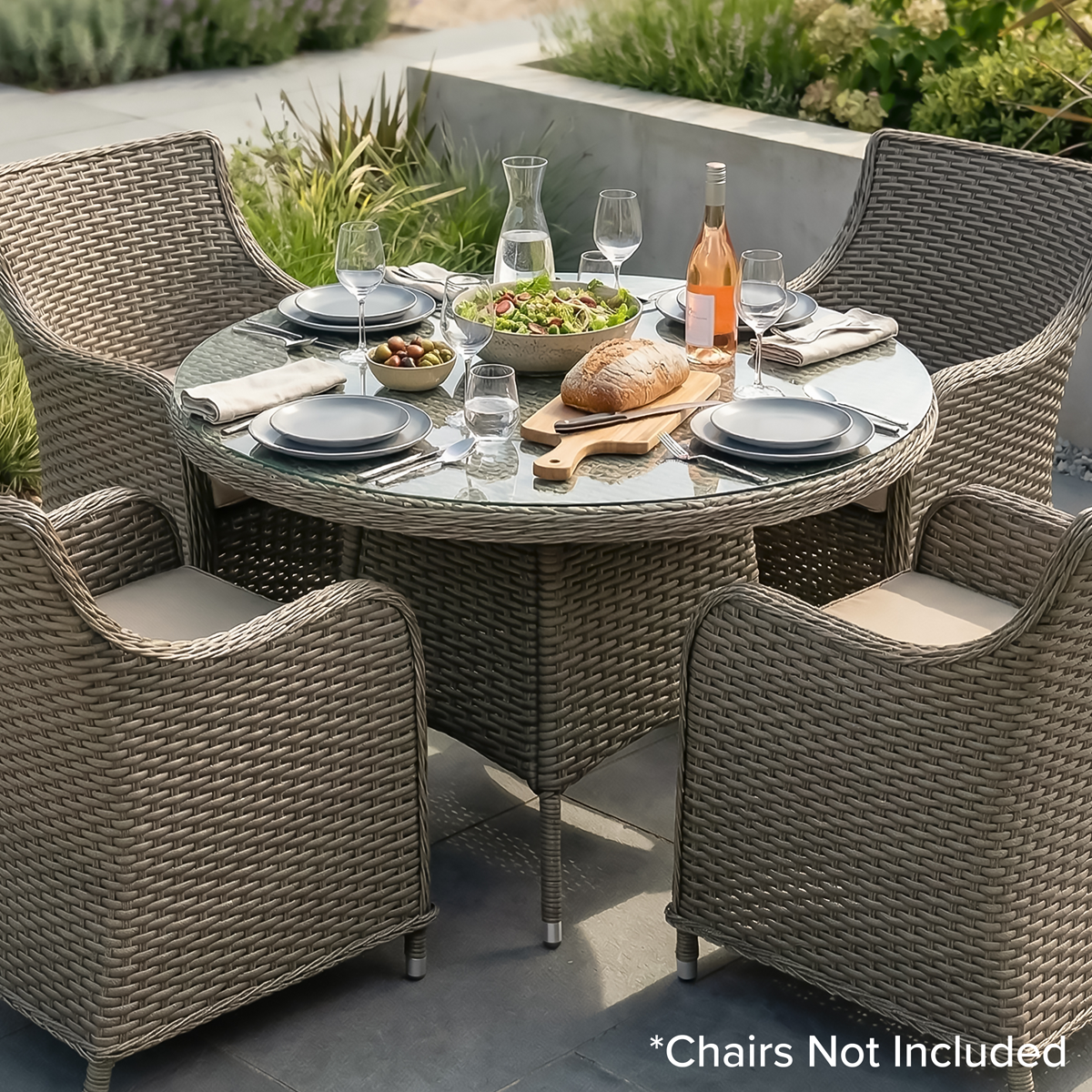 Dellonda DG66 Chester Rattan Wicker Round Outdoor Dining Table with Tempered Glass Top - additional view 10