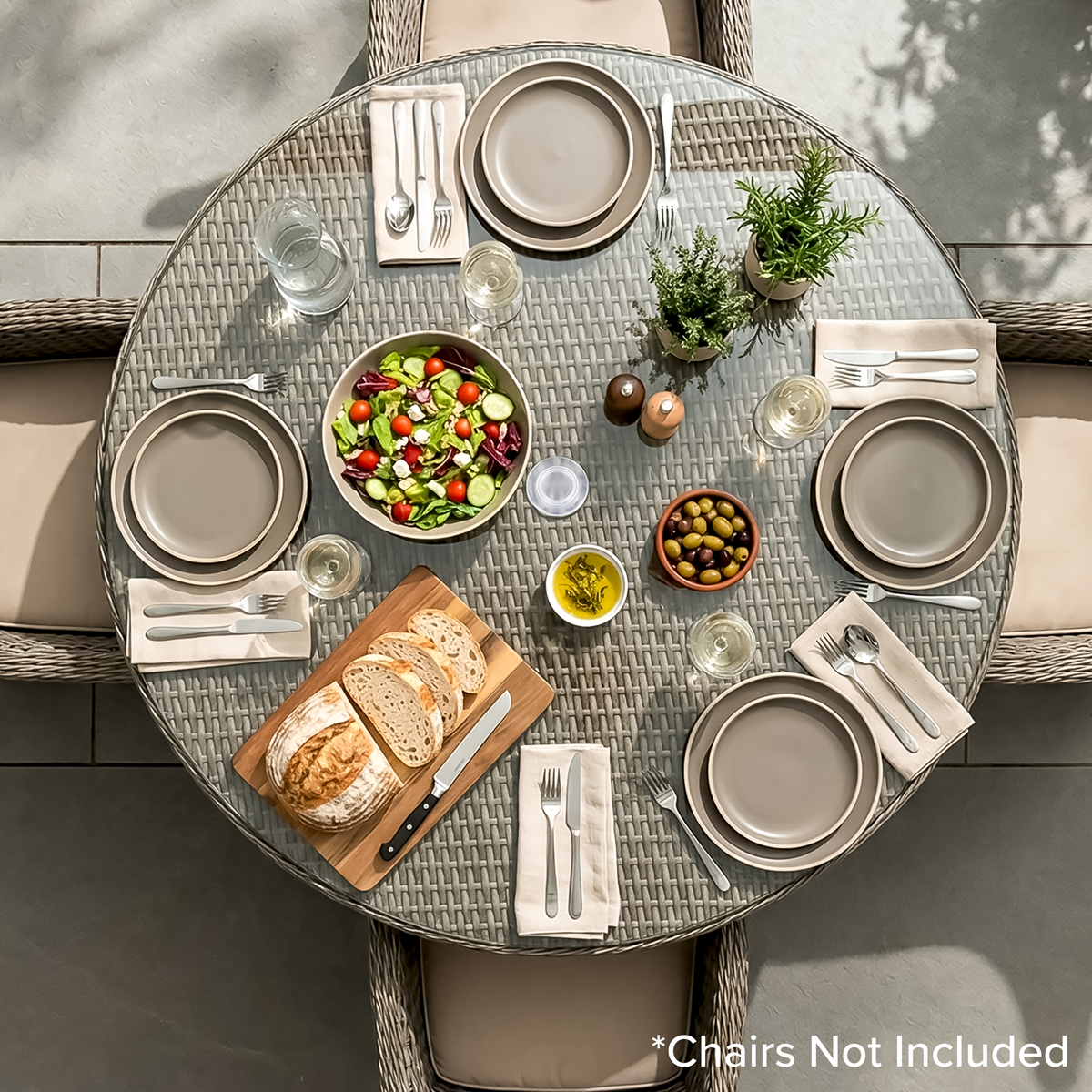Dellonda DG66 Chester Rattan Wicker Round Outdoor Dining Table with Tempered Glass Top - additional view 8