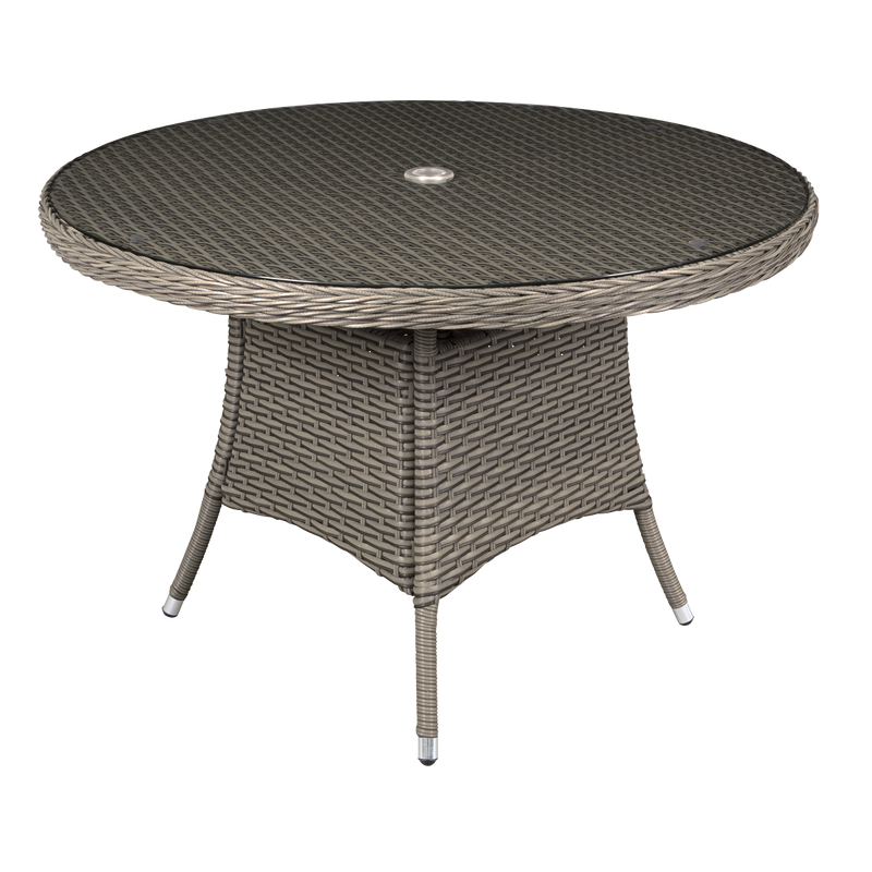 Dellonda DG66 Chester Rattan Wicker Round Outdoor Dining Table with Tempered Glass Top