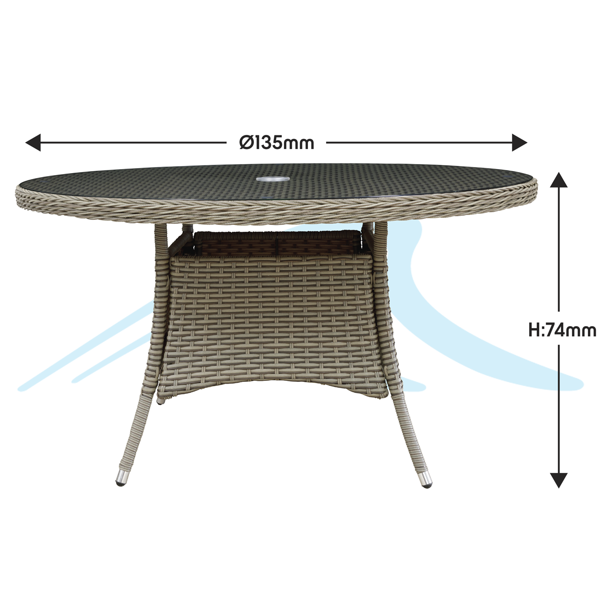Dellonda DG67 Chester Rattan Wicker Round Outdoor Dining Table with Tempered Glass Top - additional view 8
