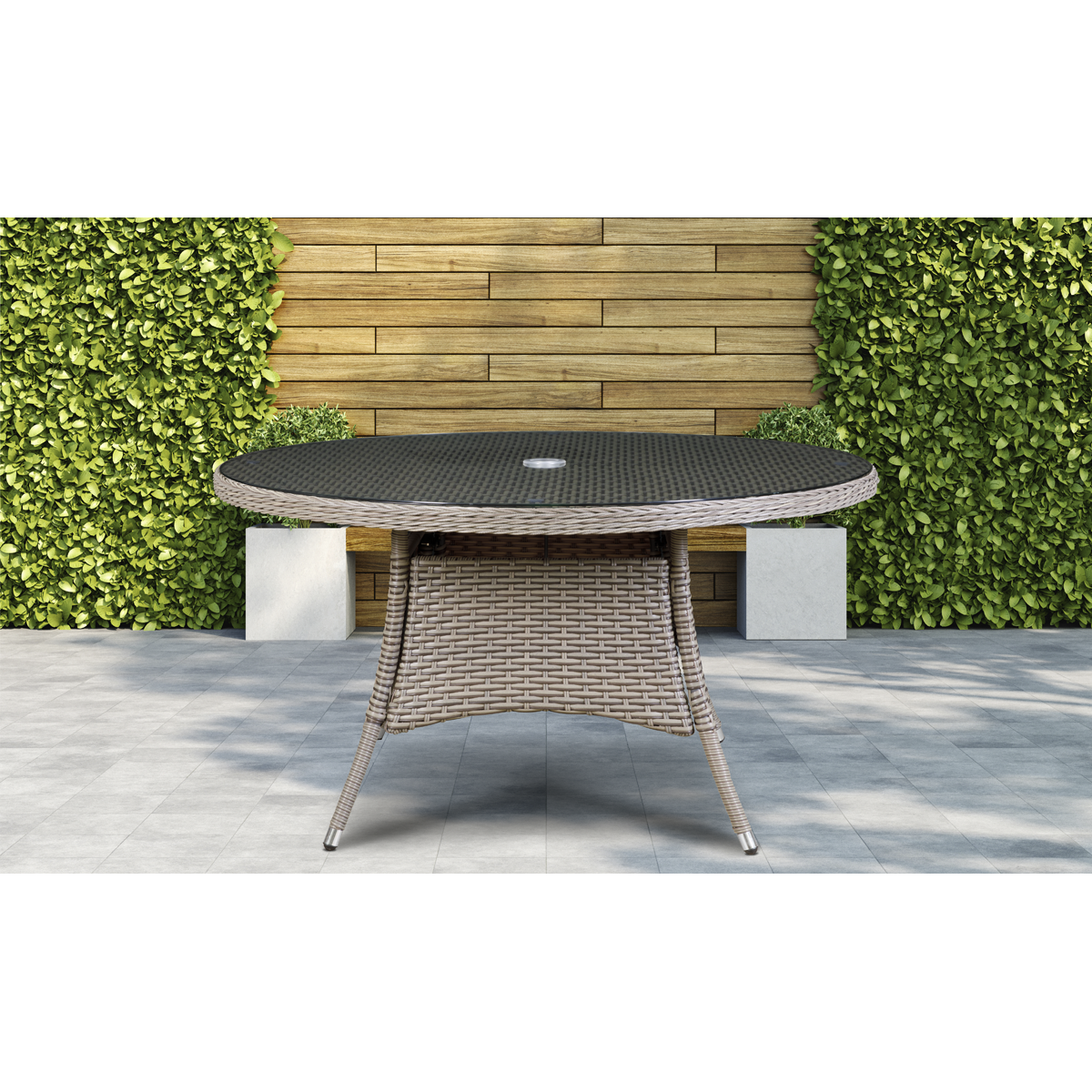 Dellonda DG67 Chester Rattan Wicker Round Outdoor Dining Table with Tempered Glass Top - additional view 3