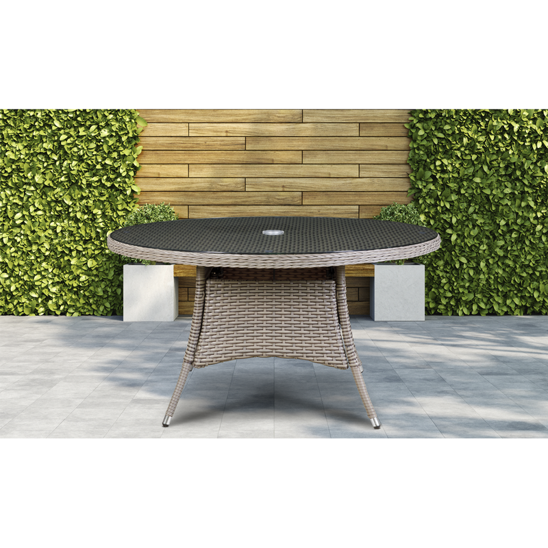 Dellonda DG67 Chester Rattan Wicker Round Outdoor Dining Table with Tempered Glass Top - additional view 3