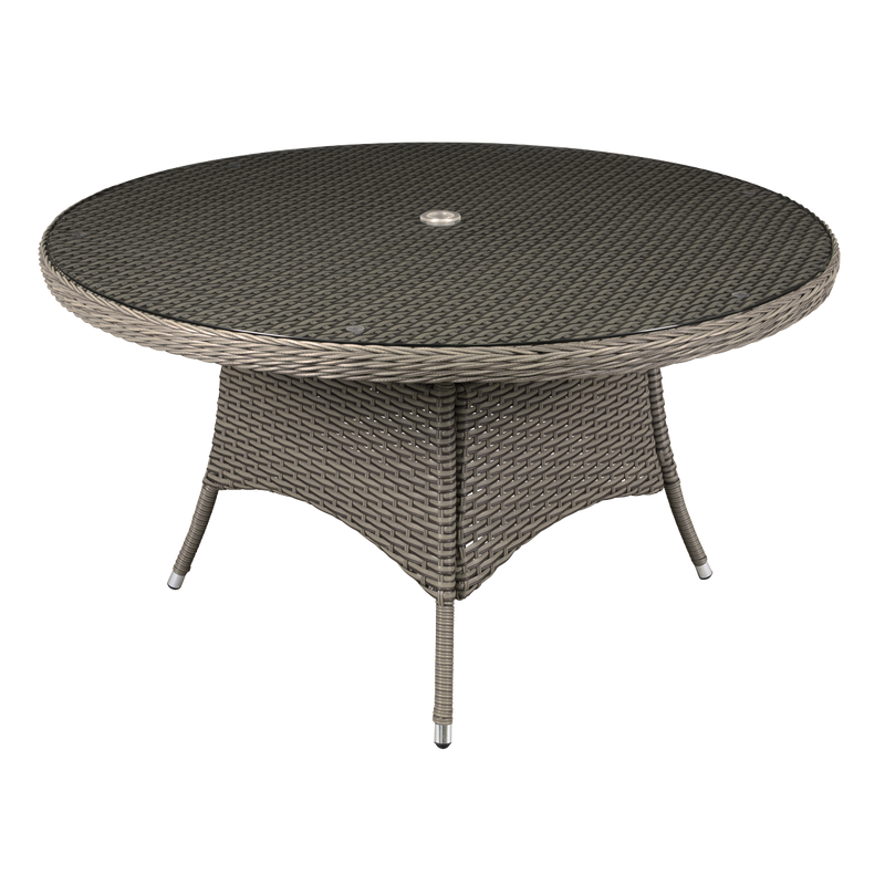Dellonda DG67 Chester Rattan Wicker Round Outdoor Dining Table with Tempered Glass Top