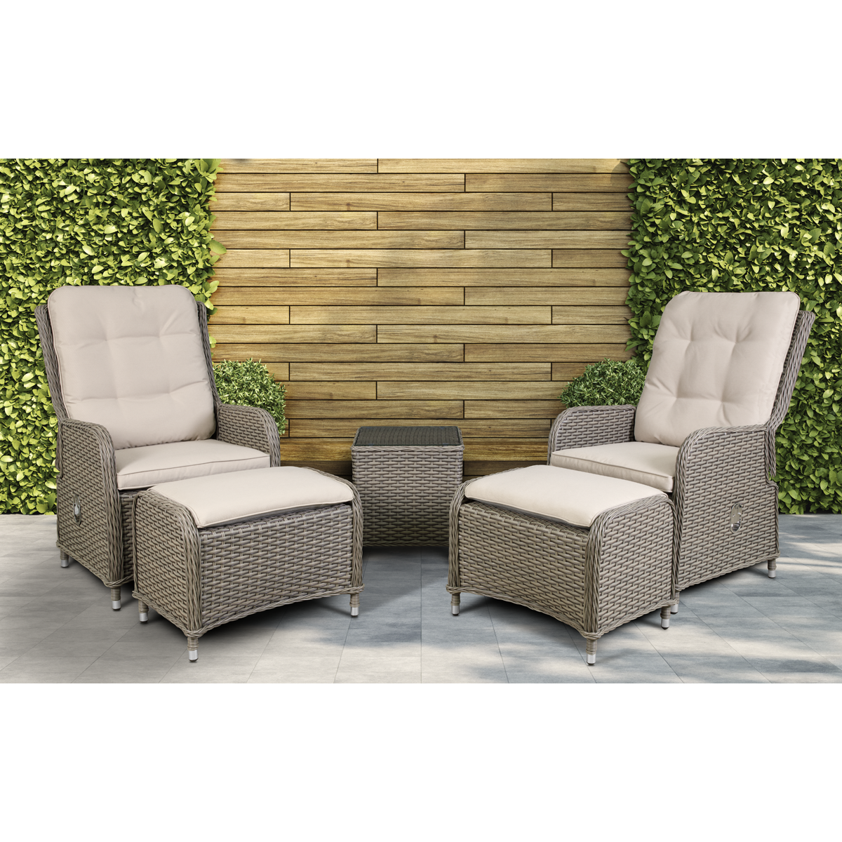 Dellonda DG68 Chester Rattan Wicker Outdoor Recliner Loungers & Table Set 5pc - additional view 4