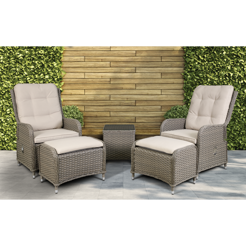 Dellonda DG68 Chester Rattan Wicker Outdoor Recliner Loungers & Table Set 5pc - additional view 4