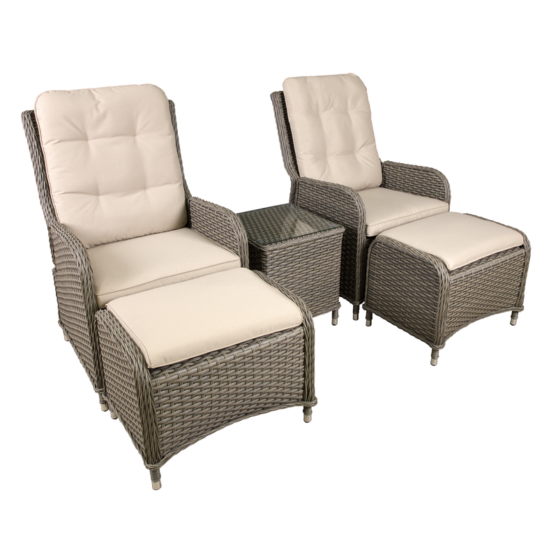 Dellonda DG68 Chester Rattan Wicker Outdoor Recliner Loungers & Table Set 5pc