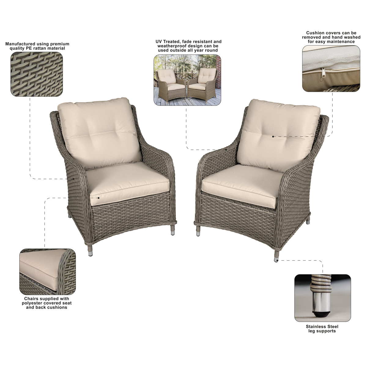 Dellonda DG69 Chester Rattan Wicker Outdoor Armchairs 2pc - additional view 8