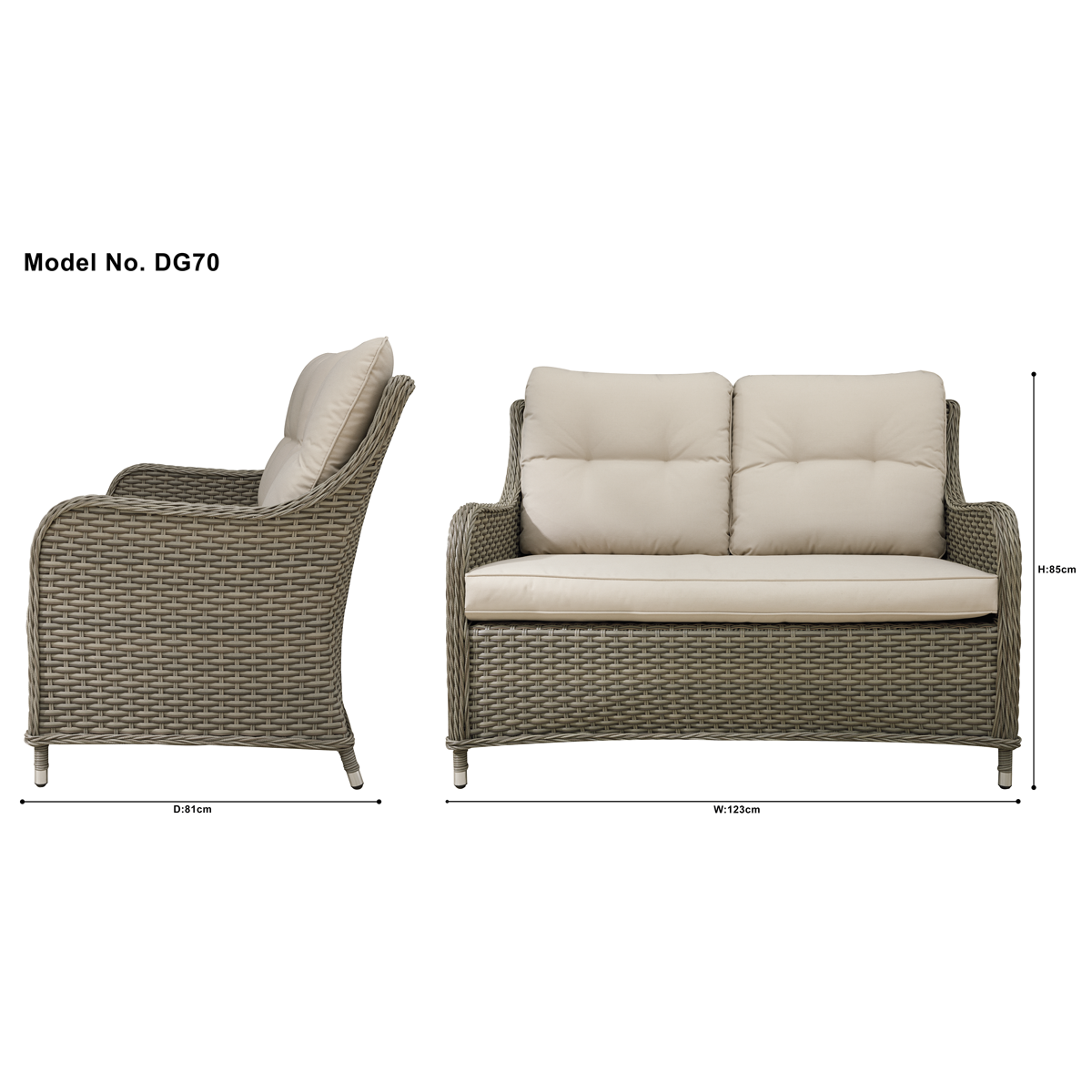 Dellonda DG70 Chester Rattan Wicker Outdoor 2-Seater Sofa - additional view 8