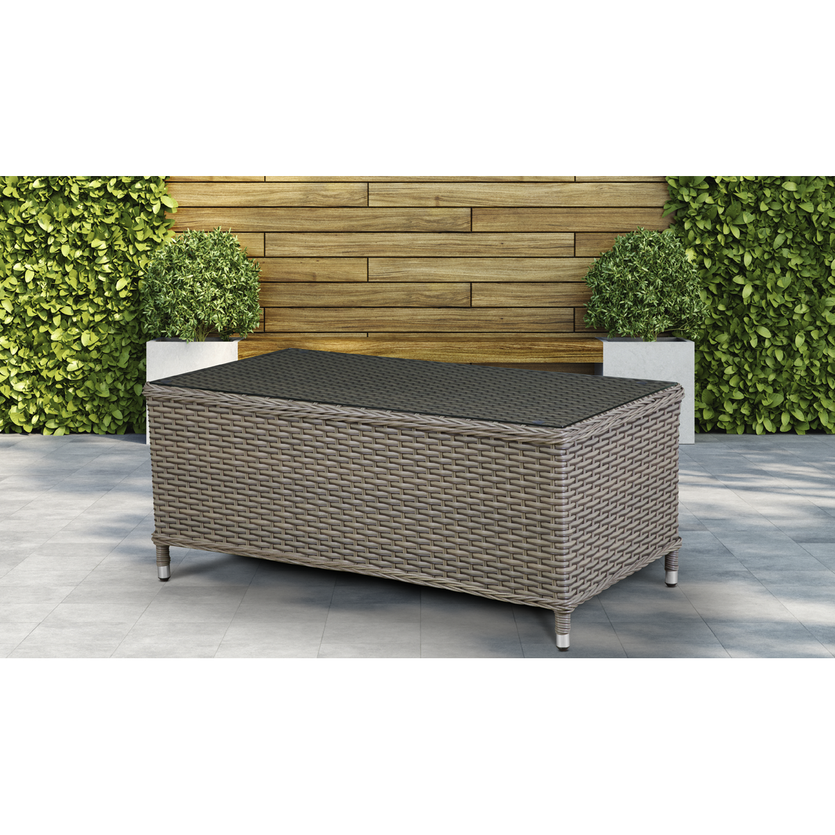 Dellonda DG71 Chester Rattan Wicker Outdoor Balcony Table with Tempered Glass Top - additional view 3
