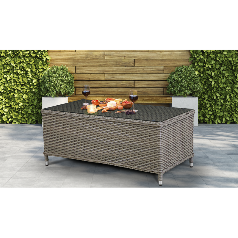Dellonda DG71 Chester Rattan Wicker Outdoor Balcony Table with Tempered Glass Top - additional view 4