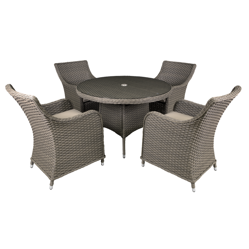 Dellonda DG84 Chester Rattan Wicker Outdoor Dining Set with Tempered Glass Tabletop 5pc